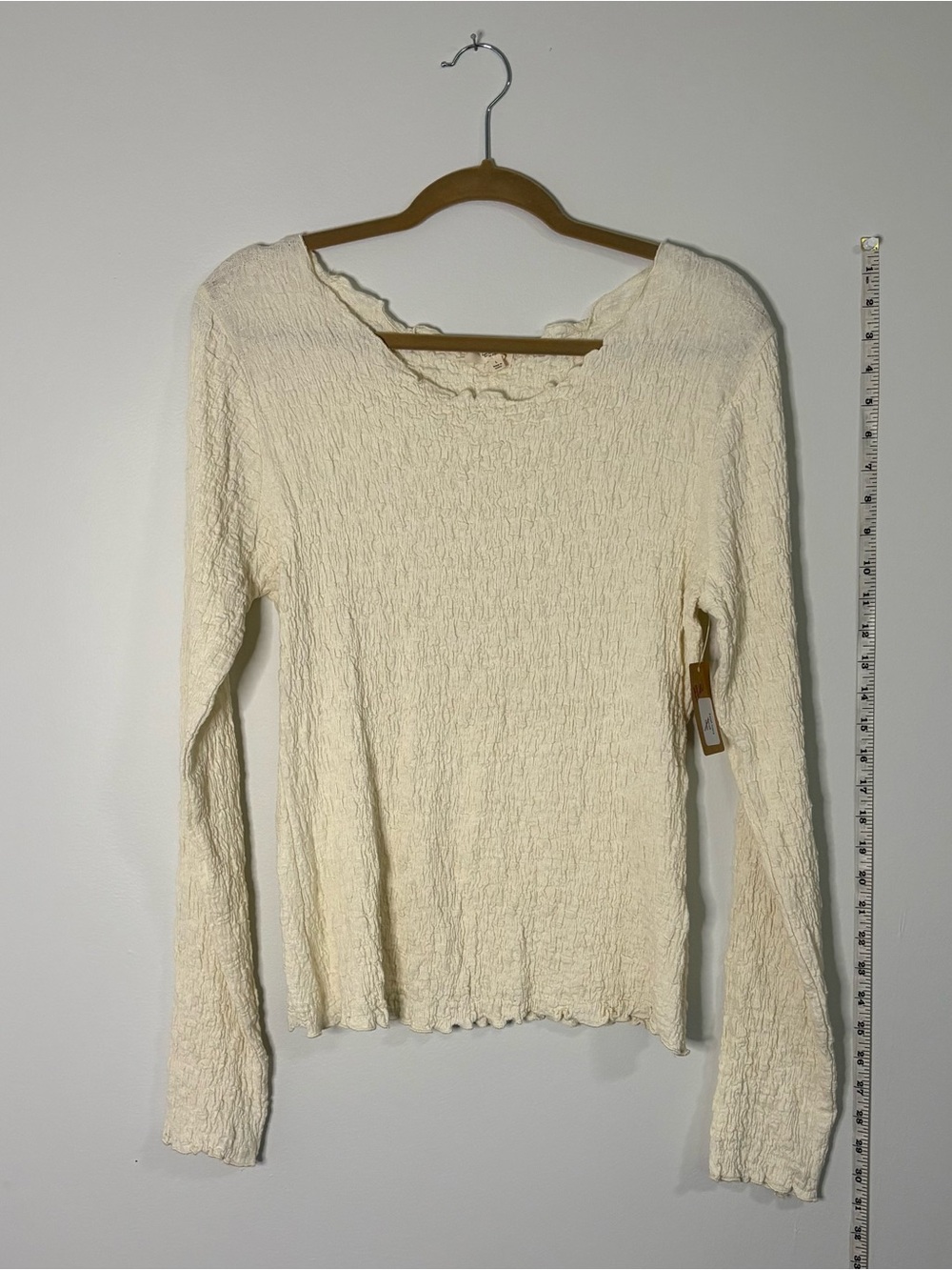 Light Cream Textured Long-Sleeve Blouse